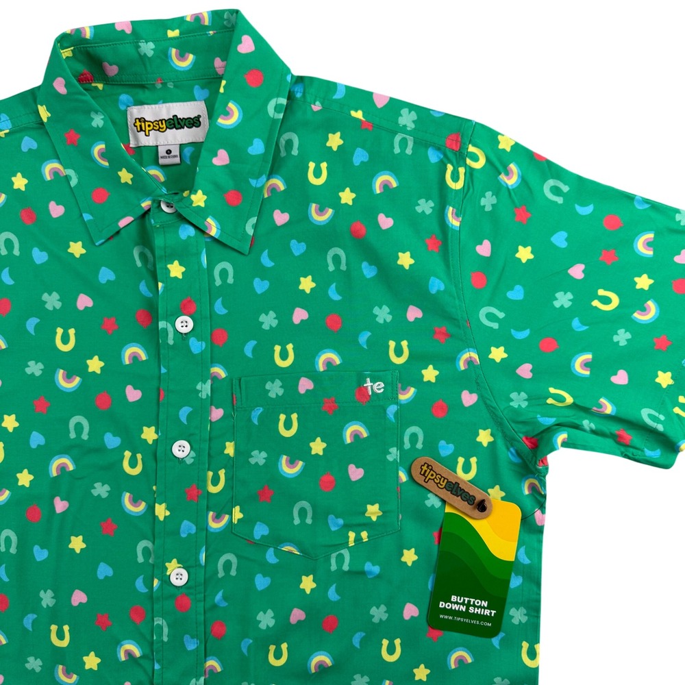 Tipsy Elves Mens Lucky Charmer Shirt Green St Patricks Day Festival Small NWT